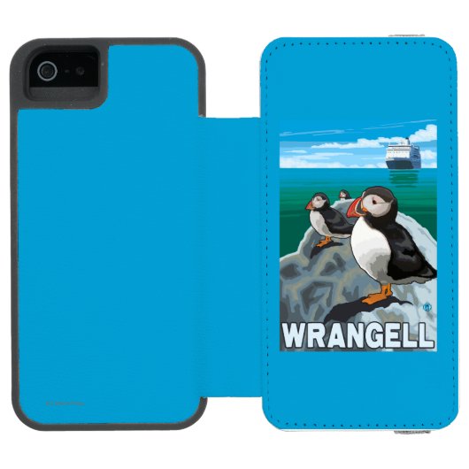 Papageientaucher u. Kreuzschiff - Wrangell, Alaska Incipio iPhone Geldbeutel-Hülle (Folio Geöffnet)