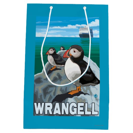 Papageientaucher u. Kreuzschiff - Wrangell, Alaska Mittlere Geschenktüte (Rückseite)