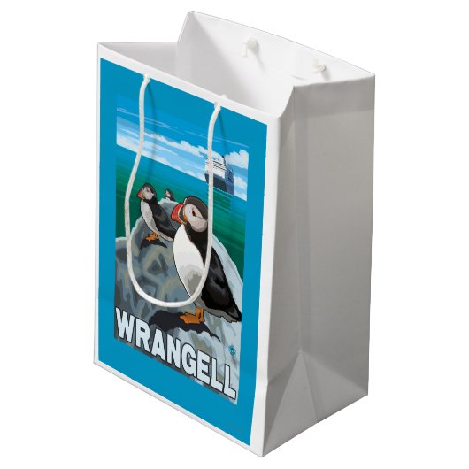 Papageientaucher u. Kreuzschiff - Wrangell, Alaska Mittlere Geschenktüte (Rückseite Schrägansicht)