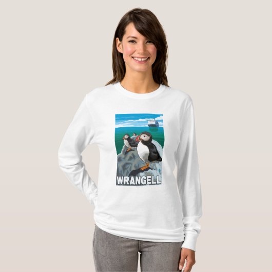 Papageientaucher u. Kreuzschiff - Wrangell, Alaska T-Shirt (Vorne ganz)