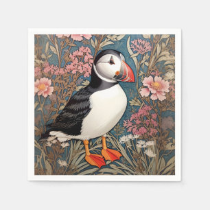 Papageientaucher und Strandnelken-Blumen William M Serviette
