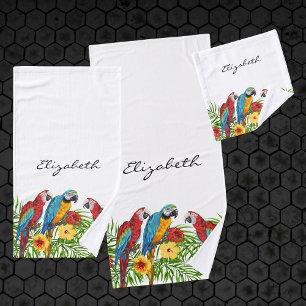 Papageienvögel Blaue rote Blätter Sommername Badhandtuch Set