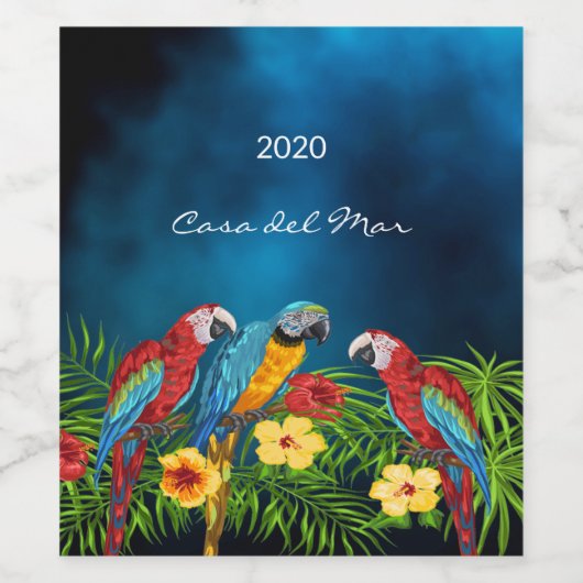 Papageienvögel blühen tropisch weinetikett (Einzelnes Label)