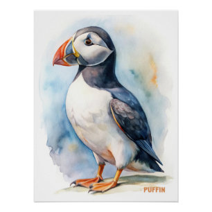 Papageitaucher-Vogel-Aquarell-Gemälde-Postkarte Poster