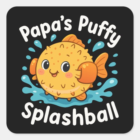 Papa's Puffy Splashball Funny Water Fish Quadratischer Aufkleber (Vorderseite)