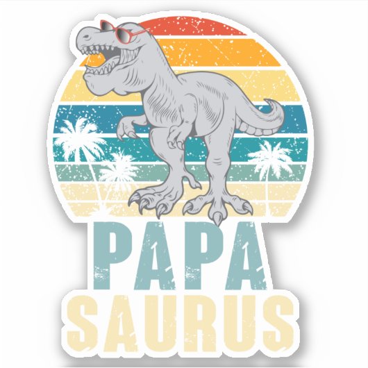Papasaurus Dinosaur Retro Sunset Tropischer Vater Aufkleber (Vorderseite)