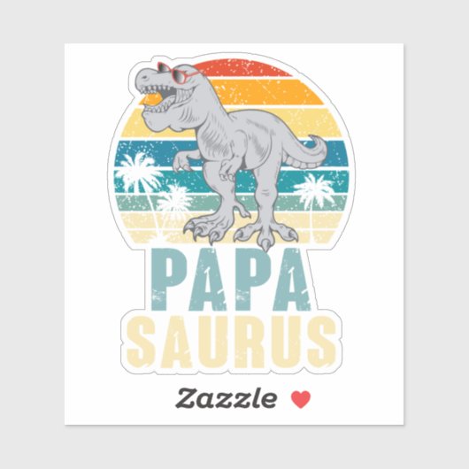 Papasaurus Dinosaur Retro Sunset Tropischer Vater Aufkleber (Blatt)