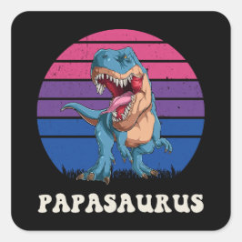 Papasaurus Funny Dinosaur auf der Bisexuellen Flag Quadratischer Aufkleber