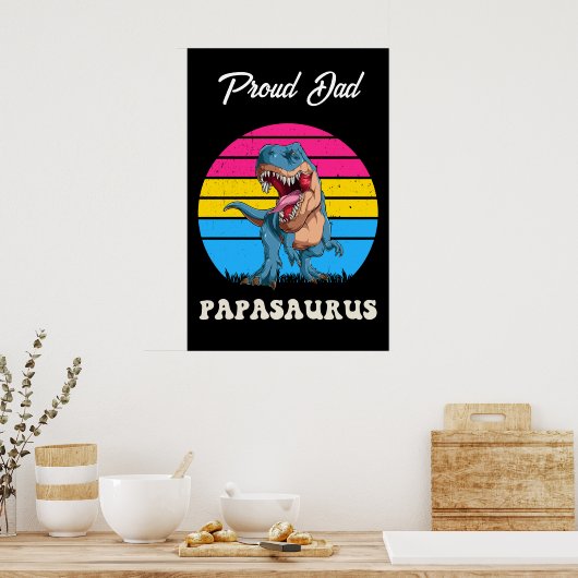 Papasaurus Funny Dinosaur auf der Pansexual Flag S Poster (Küche)