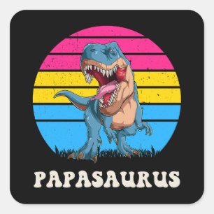 Papasaurus Funny Dinosaur auf der Pansexual Flag S Quadratischer Aufkleber