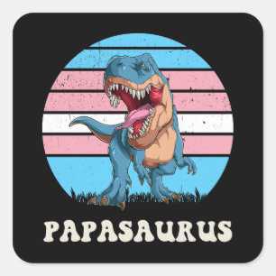 Papasaurus Funny Dinosaur auf der Trans Flag Sunse Quadratischer Aufkleber