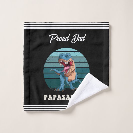 Papasaurus Funny Dinosaur auf grünem Retro-Sonnenu Badhandtuch Set (Waschlappen)