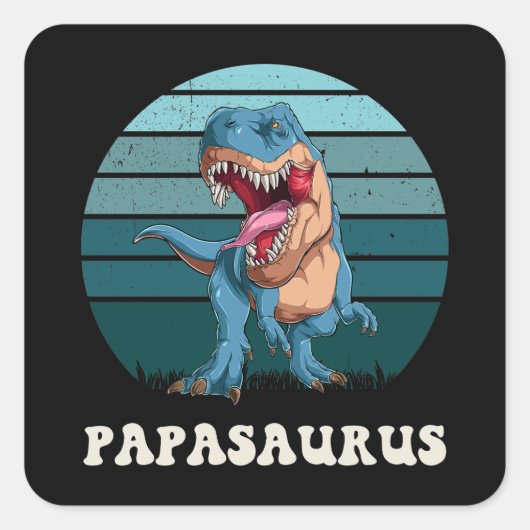 Papasaurus Funny Dinosaur auf grünem Retro-Sonnenu Quadratischer Aufkleber (Vorderseite)