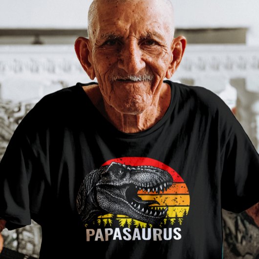 Papasaurus T-rex Vintag Retro Sunset T-Shirt