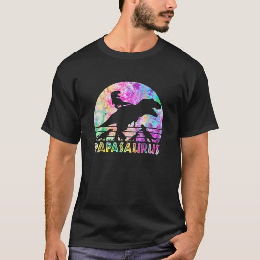Papasaurus - Vintage Retro-Gefärbte Krawatte Sonne T-Shirt (Vorderseite)