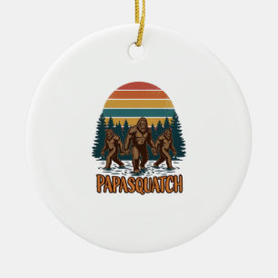Papasquatch Bigfoot Vintage Sonnenuntergang Vektor Keramik Ornament