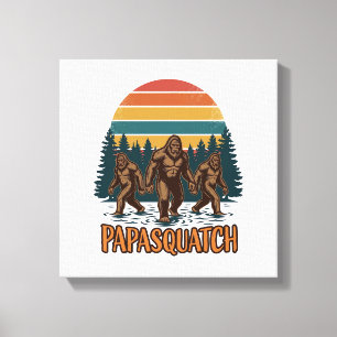 Papasquatch Bigfoot Vintage Sonnenuntergang Vektor Leinwanddruck