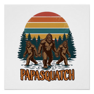 Papasquatch Bigfoot Vintage Sonnenuntergang Vektor Poster