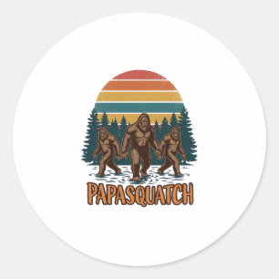 Papasquatch Bigfoot Vintage Sonnenuntergang Vektor Runder Aufkleber
