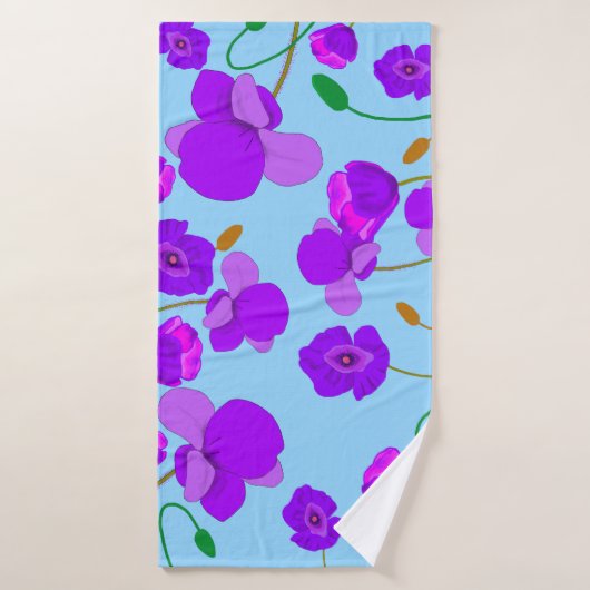 Papaver Poppy Lilac auf blassblauem Hintergrund Badehandtuch (Badehandtuch)