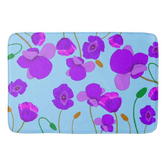Papaver Poppy Lilac auf blassblauem Hintergrund Badematte (Vorderseite)