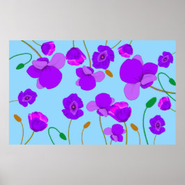 Papaver Poppy Lilac auf blassblauem Hintergrund Poster