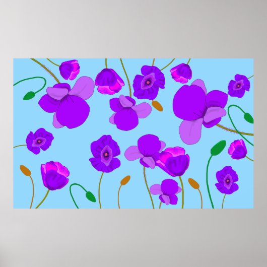 Papaver Poppy Lilac auf blassblauem Hintergrund Poster (Vorne)