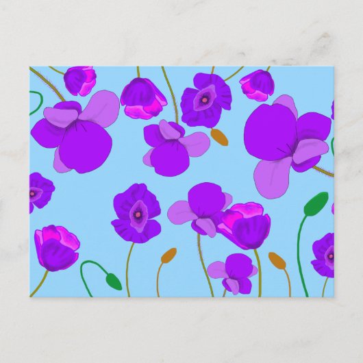 Papaver Poppy Lilac auf blassblauem Hintergrund Postkarte (Vorderseite)
