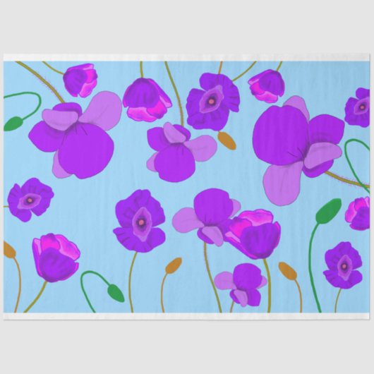 Papaver Poppy Lilac auf blassblauem Hintergrund Seidenpapier (Vorderseite)
