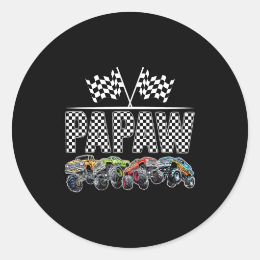 Papaw Retro Monster Truck Family Birthday Matching Runder Aufkleber (Vorderseite)