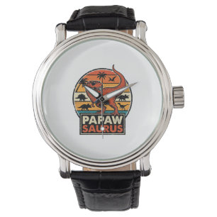 Papawsaurus Retro-Dinosaur-Sonnenuntergangs-Vektor Armbanduhr