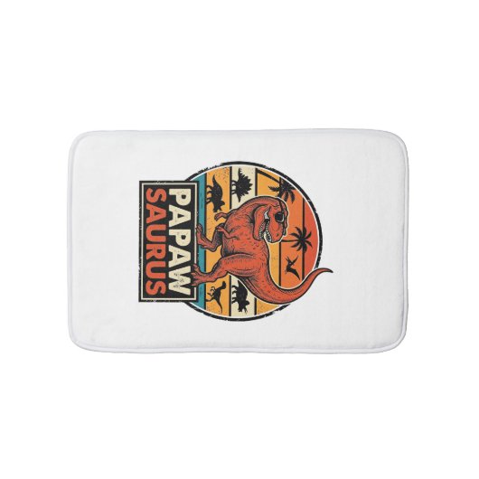 Papawsaurus Retro-Dinosaur-Sonnenuntergangs-Vektor Badematte (Vorderseite)