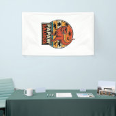 Papawsaurus Retro-Dinosaur-Sonnenuntergangs-Vektor Banner (Messeveranstaltung)