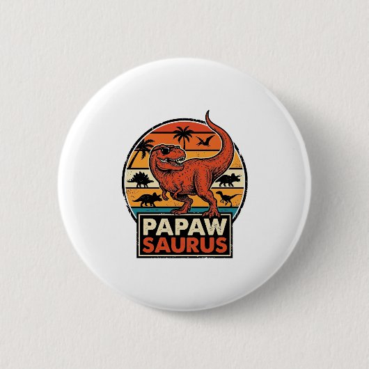 Papawsaurus Retro-Dinosaur-Sonnenuntergangs-Vektor Button (Vorderseite)