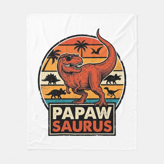 Papawsaurus Retro-Dinosaur-Sonnenuntergangs-Vektor Fleecedecke (Vorderseite)