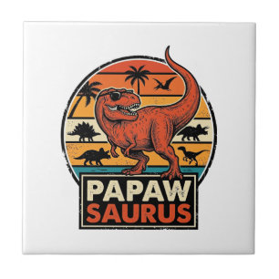 Papawsaurus Retro-Dinosaur-Sonnenuntergangs-Vektor Fliese
