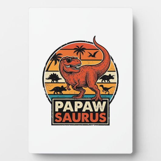 Papawsaurus Retro-Dinosaur-Sonnenuntergangs-Vektor Fotoplatte (Vorderseite)