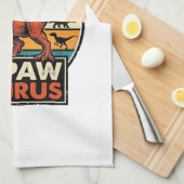 Papawsaurus Retro-Dinosaur-Sonnenuntergangs-Vektor Geschirrtuch (Viertel Falte)