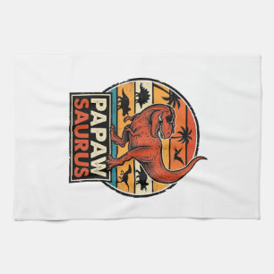 Papawsaurus Retro-Dinosaur-Sonnenuntergangs-Vektor Geschirrtuch