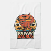 Papawsaurus Retro-Dinosaur-Sonnenuntergangs-Vektor Geschirrtuch (Vertikal)