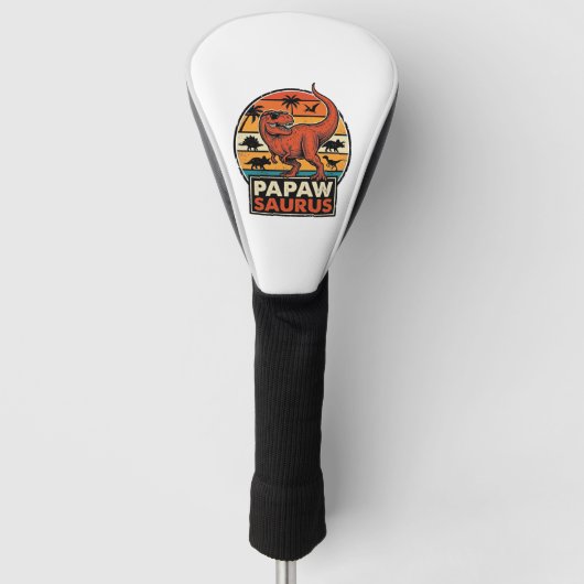 Papawsaurus Retro-Dinosaur-Sonnenuntergangs-Vektor Golf Headcover (Vorderseite)