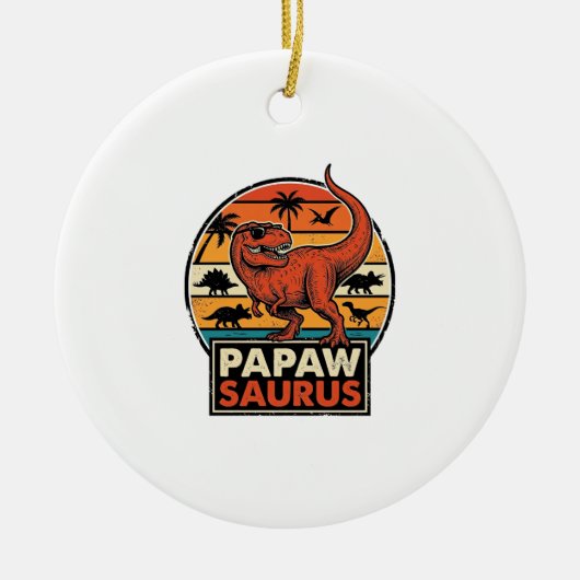 Papawsaurus Retro-Dinosaur-Sonnenuntergangs-Vektor Keramik Ornament (Vorne)