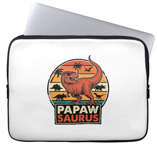 Papawsaurus Retro-Dinosaur-Sonnenuntergangs-Vektor Laptopschutzhülle (Vorderseite)