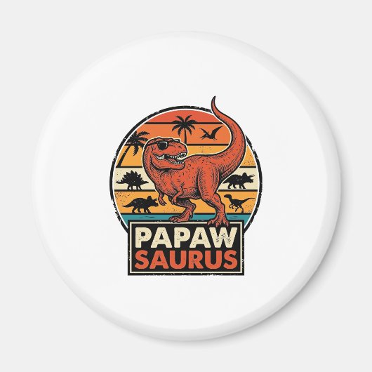 Papawsaurus Retro-Dinosaur-Sonnenuntergangs-Vektor Magnet (Vorne)