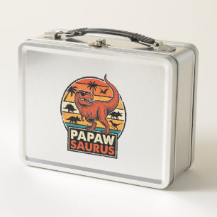 Papawsaurus Retro-Dinosaur-Sonnenuntergangs-Vektor Metall Brotdose