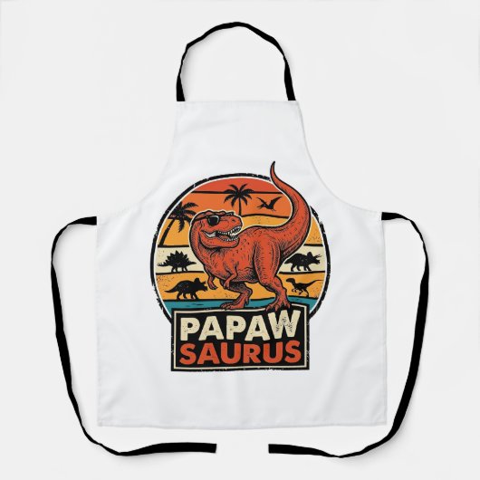 Papawsaurus Retro-Dinosaur-Sonnenuntergangs-Vektor Schürze (Vorderseite)