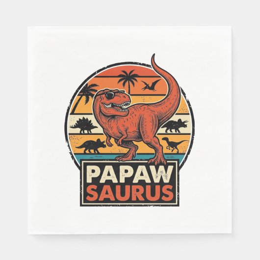 Papawsaurus Retro-Dinosaur-Sonnenuntergangs-Vektor Serviette (Vorderseite)