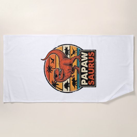Papawsaurus Retro-Dinosaur-Sonnenuntergangs-Vektor Strandtuch (Vorderseite)