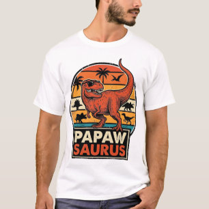 Papawsaurus Retro-Dinosaur-Sonnenuntergangs-Vektor T-Shirt
