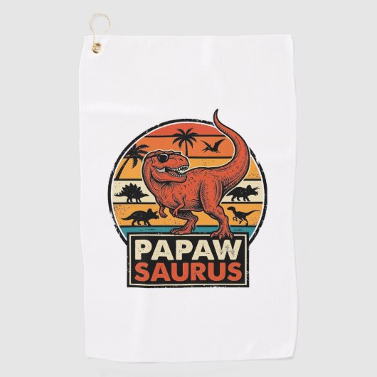 Papawsaurus Retro-Dinosaurier-Sonnenuntergangs-Vek Golfhandtuch (Vorderseite)